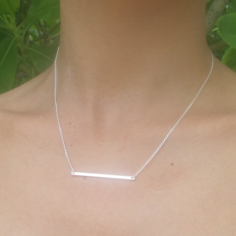 Sterling Silver Horizontal Bar Necklace 925 stamp